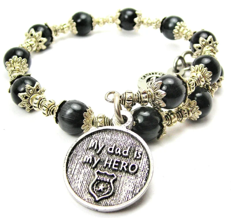 My Dad Is My Hero Police Officer Cat's Eye Beaded Wrap Bracelet