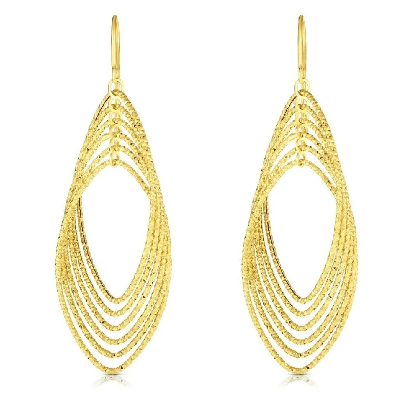 Curata 14k Gold Yellow 15x45mm Textured Marquise Multi Link Dangle Hook EArrings