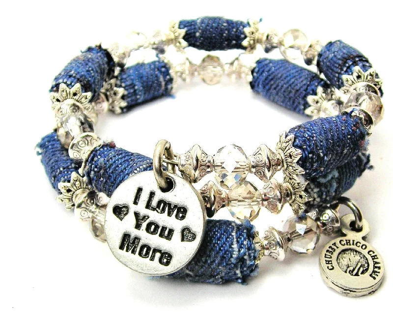 I Love You More Circle Blue Jean Beaded Wrap Bracelet